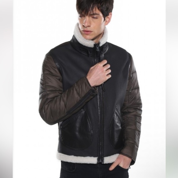 Emiliano Zapata Shearling & Leather Puffer Jacket Size 56 - Picture 2 of 15